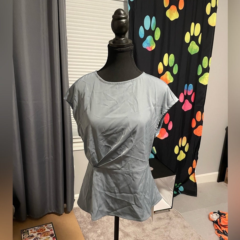 Grey satin blouse with wrap detail #greyblouse
